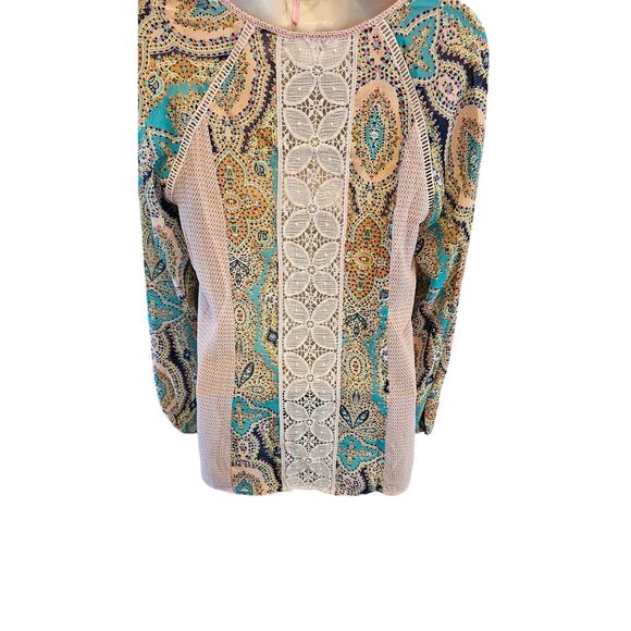 Anthropologie peasant neutral lace mixed media chiffon layering boho blouse S - Picture 4 of 7